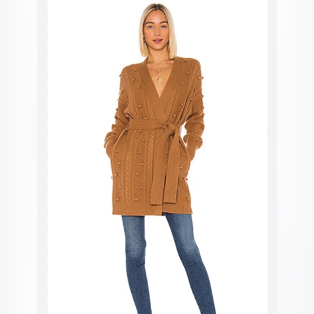 NICHOLAS - Women’s Cozy Grandpa Textured Cardigan - Tobacco Tan - Size: Medium